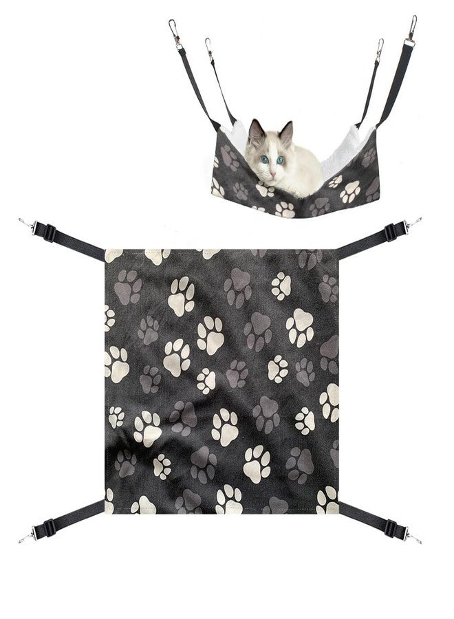 WIRESTER Reversible Cat Hanging Hammock 22.8 x 18.9 Inch, Pet Cage Hammock Bed with Adjustable Straps, Soft Sleeping Hammock for Cat, Ferret, Puppy Dog, Rabbit, Small Animals - Dog Paws - Image 1